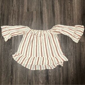 Mossimo Supply Co. Striped Off-The-Shoulder Blouse | Peasant Top, Bell Sleeves M